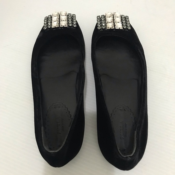 FURLA Women Black Velvet Ballet Embelished Flats Size 37.5 - Picture 5 of 11